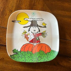 Peanuts Snoopy scarecrow with Woodstock 4 dinner plates